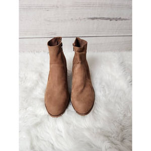 Gianni Bini Womens Ankle Boots Booties Brown Leather Stacked Heel‎ Zip 8.5 M